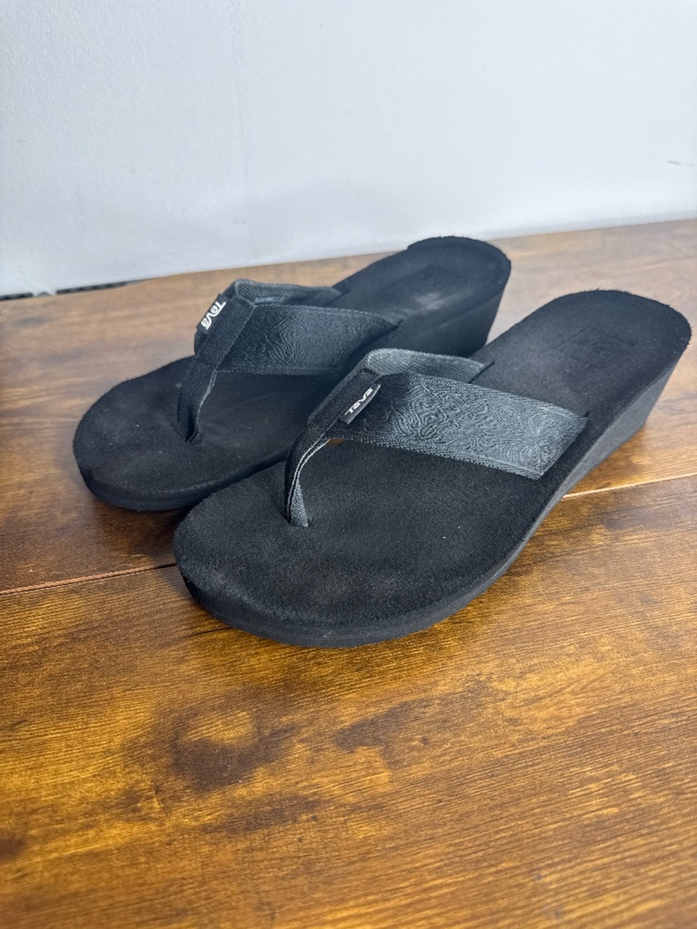 Teva Mush Mandalyn Wedge Flip Flop Sandals Black Women's Size 9
